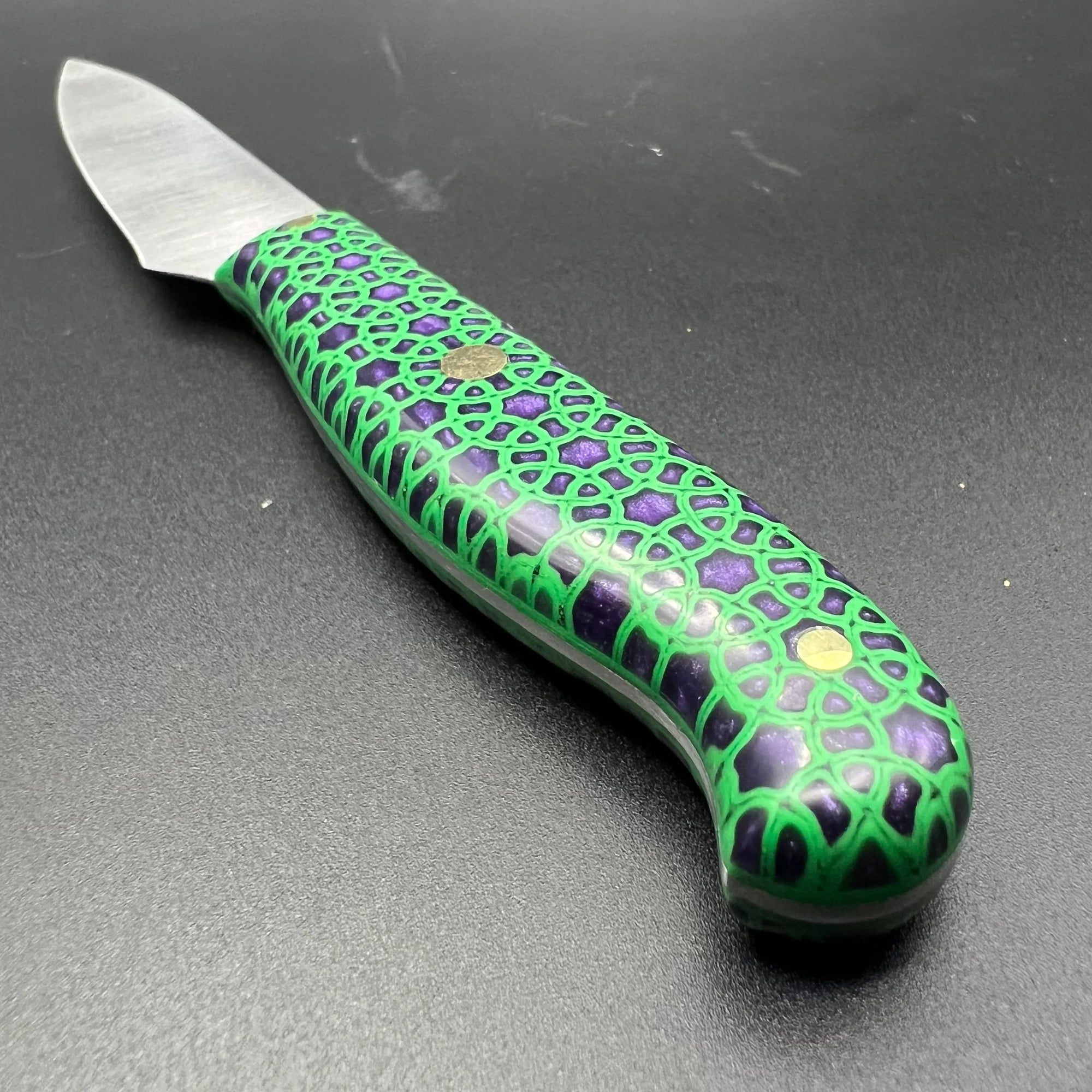 "3.5'' MT Paring Knife - Green and Purple 3D Print and Resin "