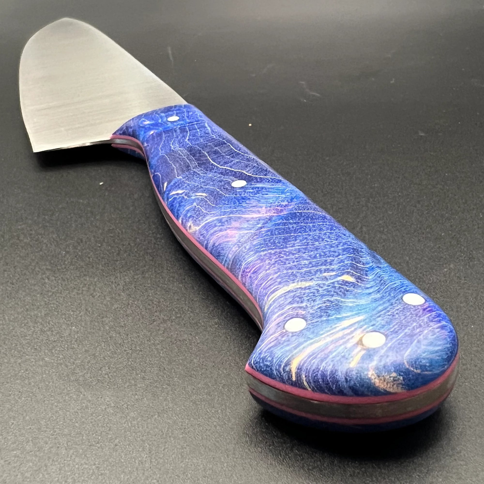 8" MT Chef Knife v2 - Blue Stabilised Curly Maple