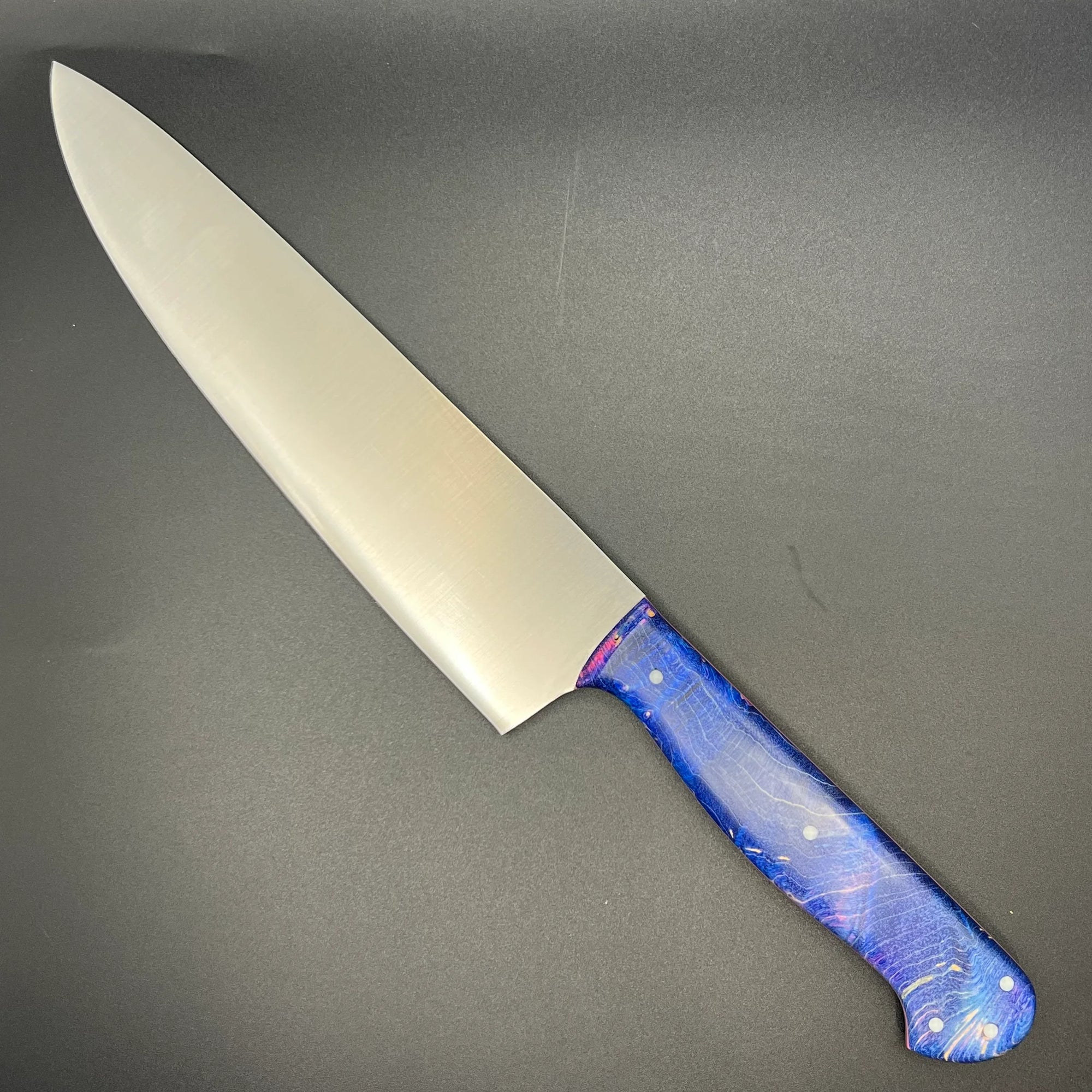 8" MT Chef Knife v2 - Blue Stabilised Curly Maple