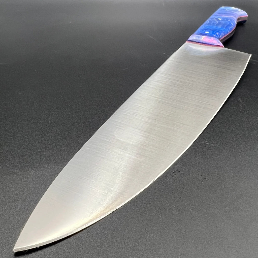 8" MT Chef Knife v2 - Blue Stabilised Curly Maple
