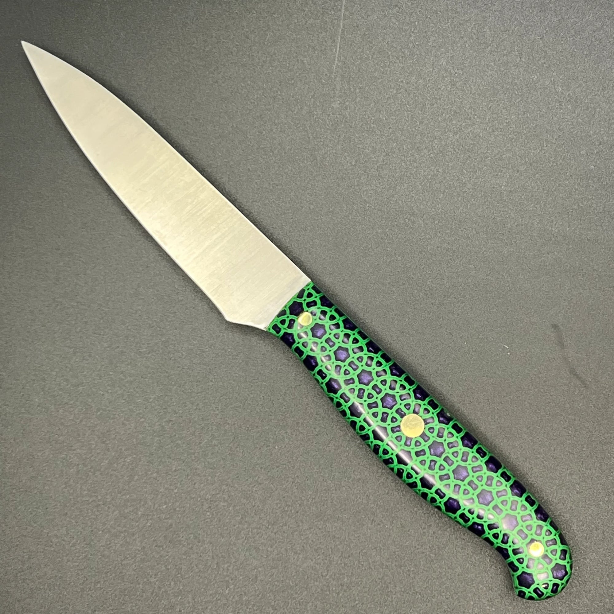 "3.5'' MT Paring Knife - Green and Purple 3D Print and Resin "