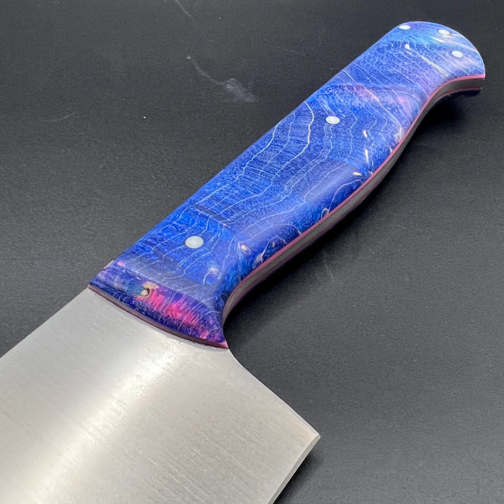 8" MT Chef Knife v2 - Blue Stabilised Curly Maple