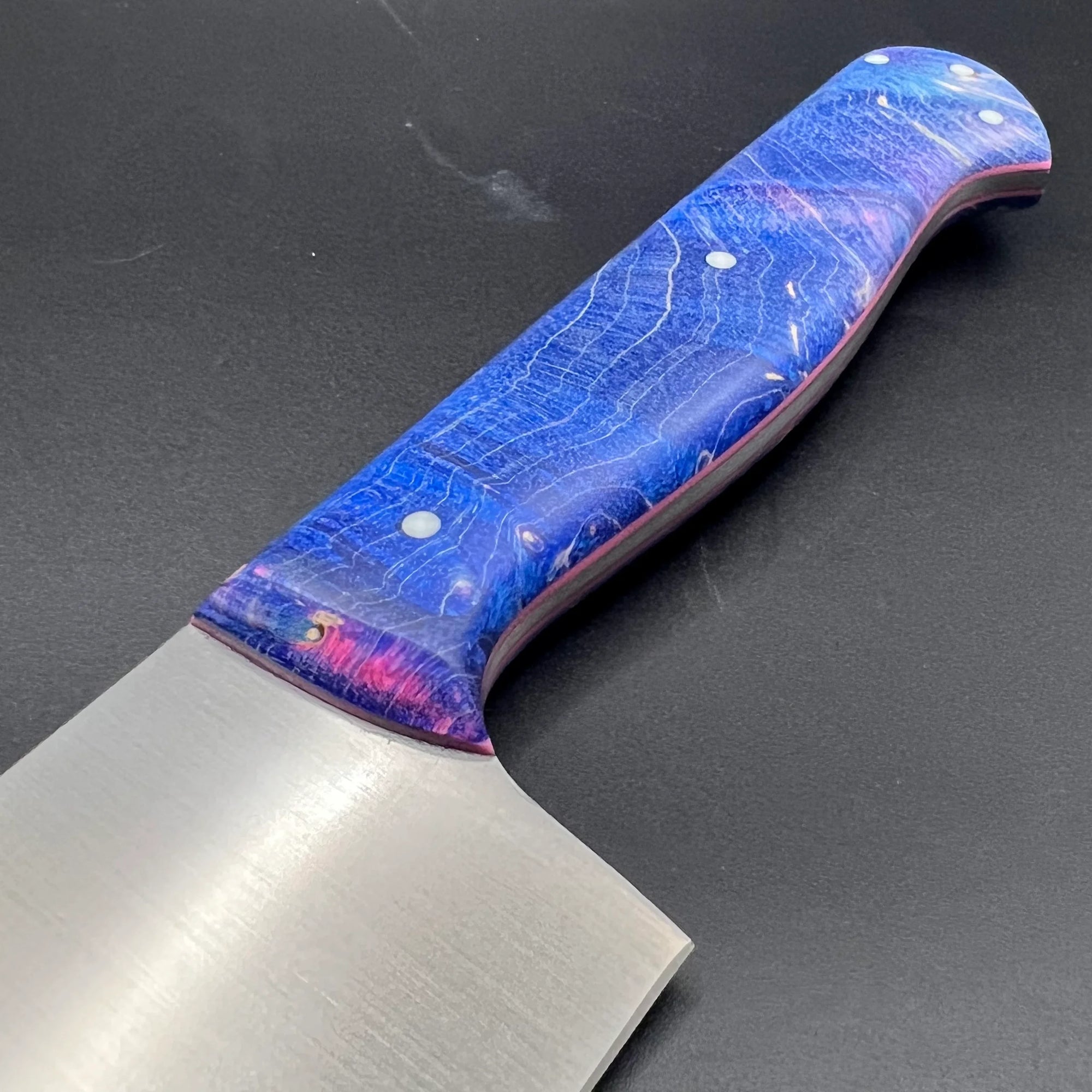 8" MT Chef Knife v2 - Blue Stabilised Curly Maple
