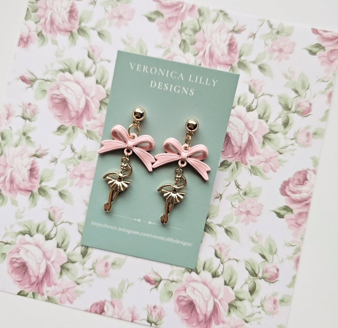 Ballerina Earrings in Pink and Gold