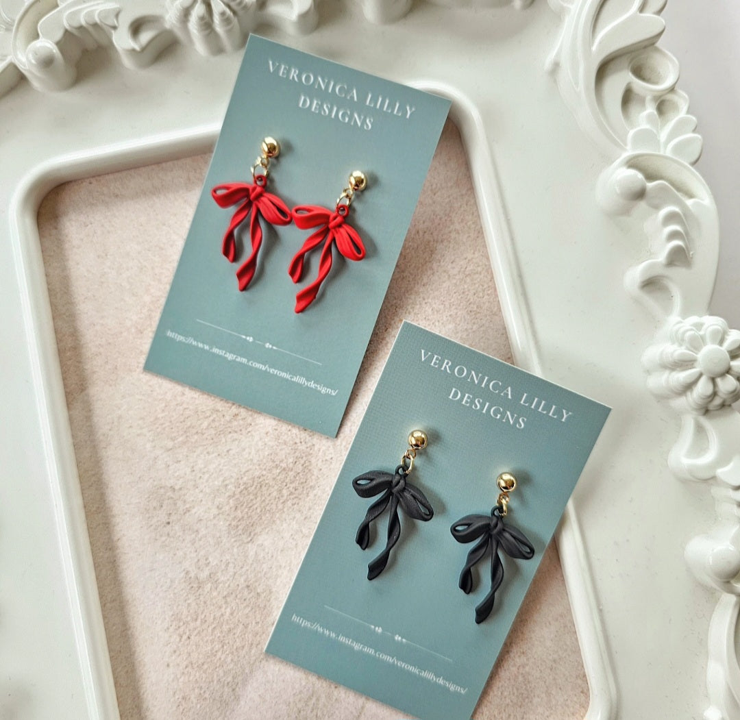 Bow Dangles Earrings on Gold Studs