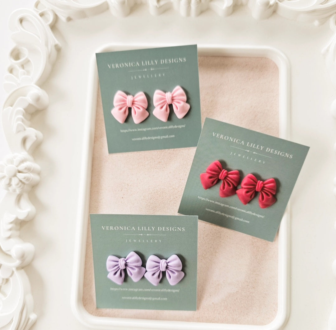 Pink, Red & Lilac Bow Studs