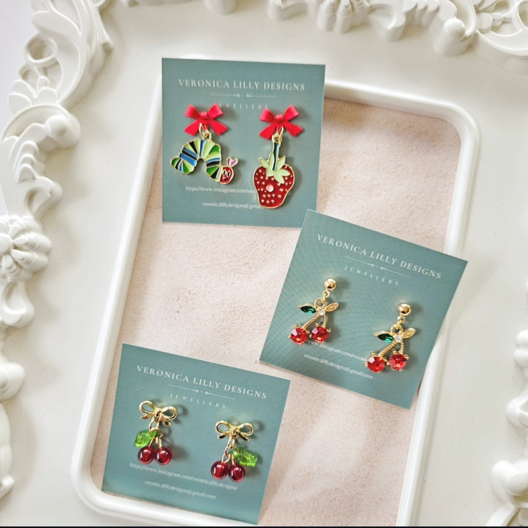 Hungry Caterpillar and Cherries Earrings