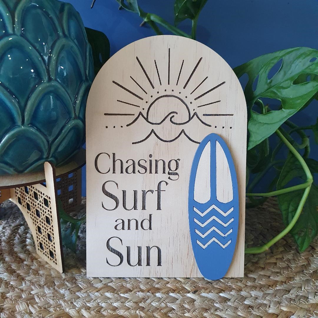 'Chasing Surf and Sun' Wooden Plaque