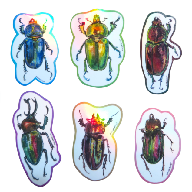 Assorted Holographic Stag Beetle Vinyl Stickers