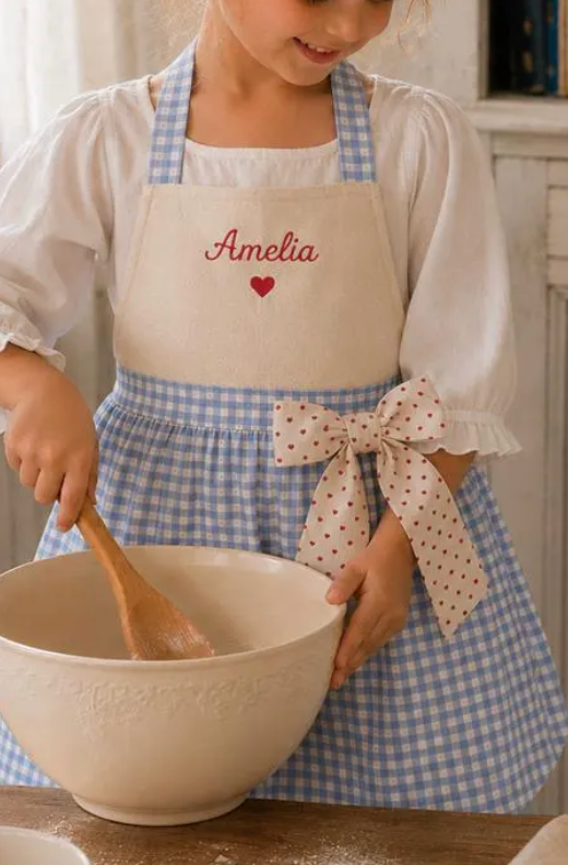 Gorgeous Gingham personalised girls' apron (light blue, dark blue or pink)  - personalisation option available