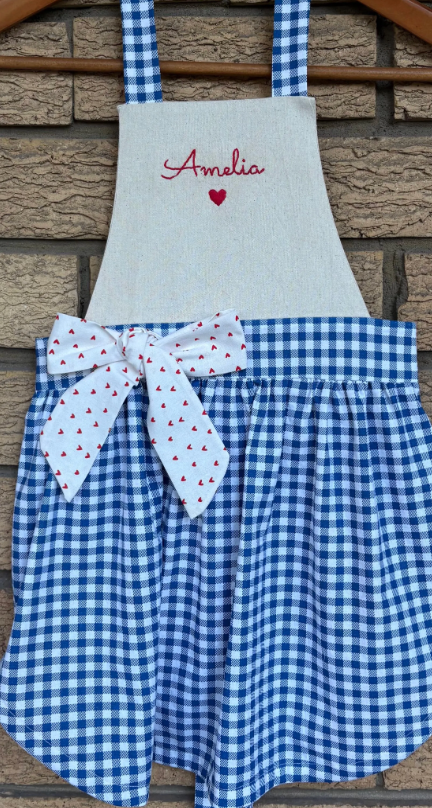 Gorgeous Gingham personalised girls' apron (light blue, dark blue or pink)  - personalisation option available