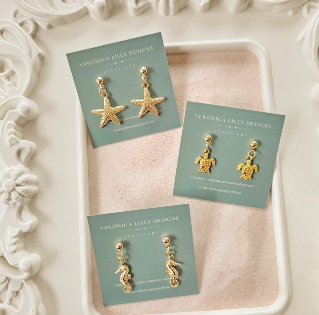Starfish, Turtle, Seahorse Trio Earring Pack